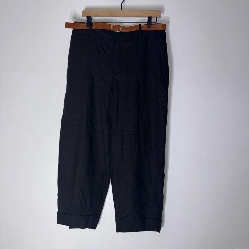 NWT Zara Large Black Linen Blend Wide Leg Pants CP